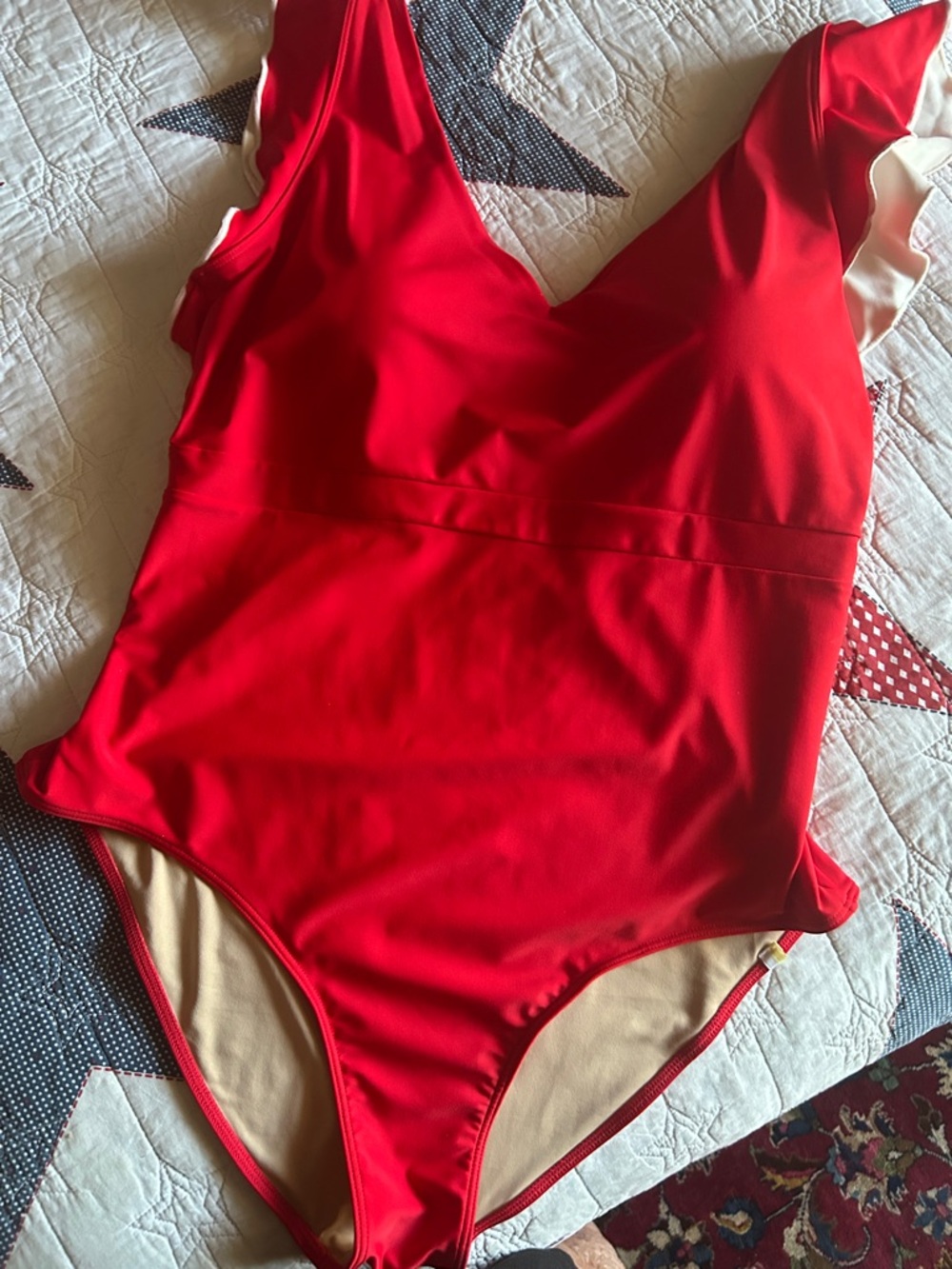 Red One-Piece V-Neck Swimsuit